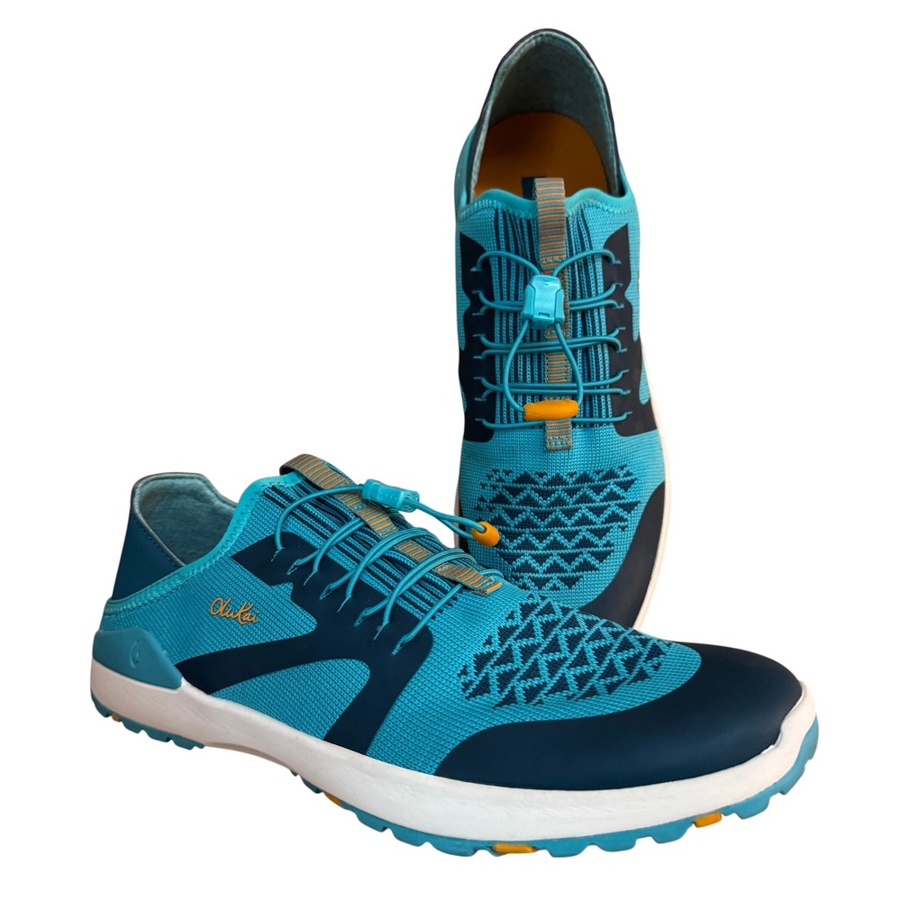 OluKai Miki Trainer Women 10 Blue Knit Athletic Toggle Lace Sneakers Casual